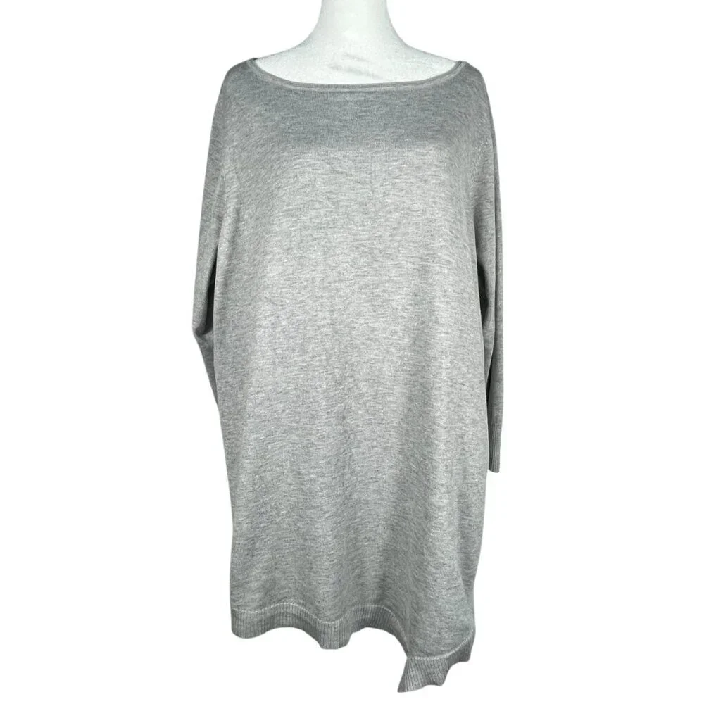 89th & Madison Gray Tunic Sweater + Scarf Set 1X Plus Cozy Knit